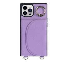 iPhone 12 hoesje - Backcover - Pasjeshouder - Portemonnee - Ringhouder - Koord - Kunstleer - Paars