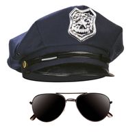Politie agent verkleed setje pet en donkere zonnebril - Verkleedhoofddeksels