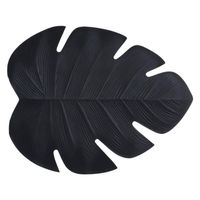 Placemat blad zwart vinyl 47 x 38 cm - Placemats - thumbnail