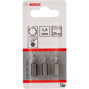 Bosch Accessoires Bit extra-hard HEX 1.5, 25 mm 3st - 2607001716