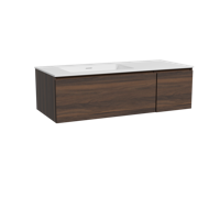 Storke Edge zwevend badmeubel 120 x 52 cm notenhout met Mata asymmetrisch linkse wastafel in solid surface mat wit - thumbnail