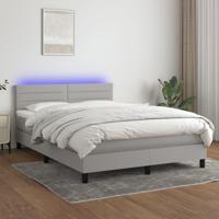 Boxspring met matras en LED stof lichtgrijs 140x190 cm