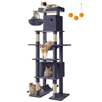 Grote kattenkrabpaal met meerdere verdiepingen en ligplekken, Donkergrijs