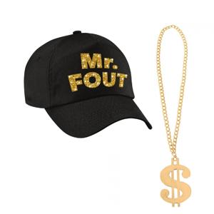 Foute party verkleed accessoires voor heren - MR FOUT baseballcap - Ketting met dollar teken