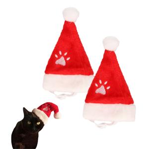 Kerstmuts - 2x - voor katten/kleine hondjes - rood - polyester