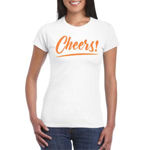 Verkleed T-shirt voor dames - cheers - wit - oranje glitter - carnaval/themafeest