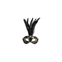 Venetiaanse glitter oogmaskers zwart met veren   - - thumbnail