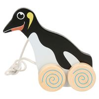 Houten trekdiertje pinguin 13 cm - thumbnail