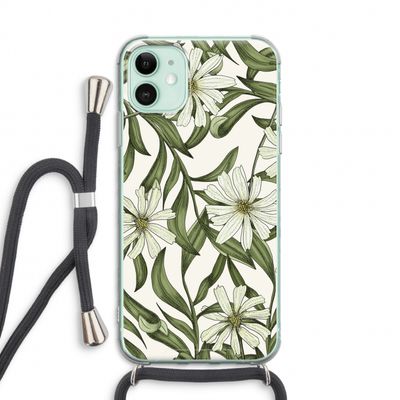 Wit bloemenpatroon: iPhone 11 Transparant Hoesje met koord
