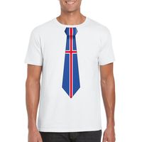 Wit t-shirt met IJsland vlag stropdas heren - thumbnail