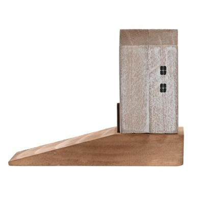 Deurstopper beachhouse - huis - lichtbruin - hout - 16 x 6 x 12 cm
