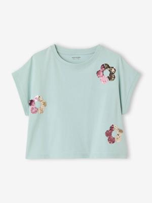 T-shirt voor meisjes met paillettenmotieven blauwgroen T-shirt voor meisjes met paillettenmotieven blauwgroen