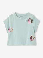 T-shirt voor meisjes met paillettenmotieven blauwgroen