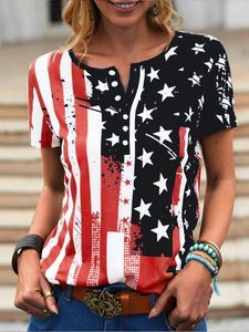 Geometric gradient star button Easter American flag print top T-shirt