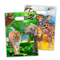 8x stuks Safari/jungle thema kinderfeestje feestzakjes/uitdeelzakjes 16,5 x 23 cm   -