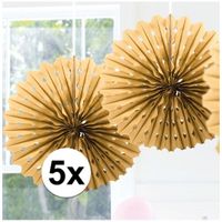 5x Honeycomb waaiers goud 45 cm   -