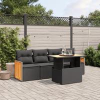 5-delige Loungeset met kussens poly rattan zwart