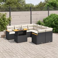 9-delige Loungeset met kussens poly rattan zwart