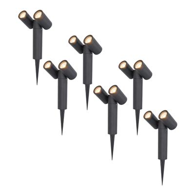 Set van 6 Pinero Dubbel LED prikspots - GU10 8 watt 345 lumen - Dimbaar - Kantelbaar - 2700K warm wit - IP65 Waterdicht - Zwart