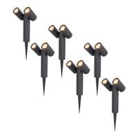 Set van 6 Pinero Dubbel LED prikspots - GU10 8 watt 345 lumen - Dimbaar - Kantelbaar - 2700K warm wit - IP65 Waterdicht - Zwart