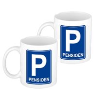 4x stuks pensioen kado beker / mok verkeersbord 300 ml