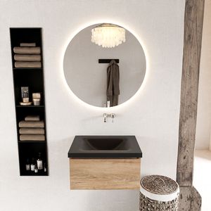 MONDIAZ BUKLA 60cm badmeubel modulair kleur Washed Oak met 1 lade. Wastafel CLOUD midden 0 kraangaten kleur Urban.
