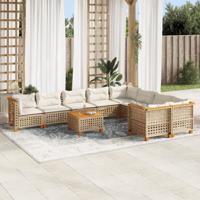 10-delige Loungeset met kussens poly rattan beige