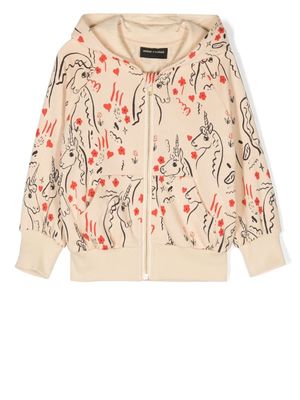Mini Rodini hoodie Scottish Unicorns à fermeture zippée - Tons neutres