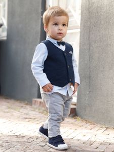 Feestelijke set jongensbaby vest + overhemd + vlinderdas + broek inkt