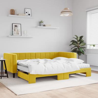 Slaapbank onderschuifbed en matrassen 90x200 cm fluweel geel