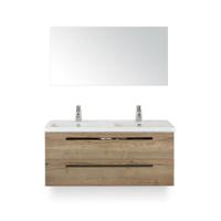 Seville Badmeubelset 120 cm - 2 laden Natuur Eiken - Wastafel Djazz Dubbel - met Spiegel