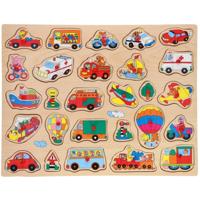 Johntoy Houten knopjes/noppen puzzel - voertuigen thema - 45 x 35 cm - speelgoed Johntoy Houten knopjes/noppen puzzel - voertuigen thema - 45 x 35 cm - speelgoed