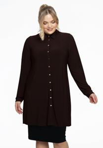 Yoek Blouse met gouden knoopjes | Bruin | Maat 54/56