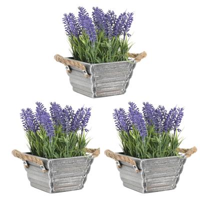 Items Kunstplant/bloem Lavendel - 3x - in bloempot - paarse bloemen - 15 x 20 cm