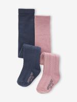 Set met 2 paar maillots in tricot met gedraaide steek voor babymeisjes marineblauw
