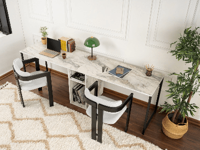 Bureau 2 personen TWINNA 240 cm marmer wit/zwart