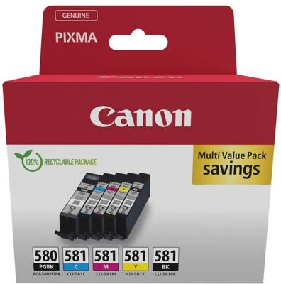 Canon inktcartridge 1 x PGI-580PGBK zwart + 1 x CLI-581, 200 - 1.660 pagina&apos;s, OEM 2078C008, 4 kleuren