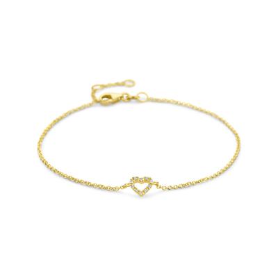 14k Gouden Armband met Hart & Diamant 0.04ct - 16,5-18,5 cm