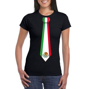 Zwart t-shirt met Mexico vlag stropdas dames