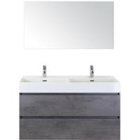 Maxx XL Badmeubelset 120 cm - Beton Antraciet - Wastafel Kube Dubbel 2 Kraangaten met Spiegel