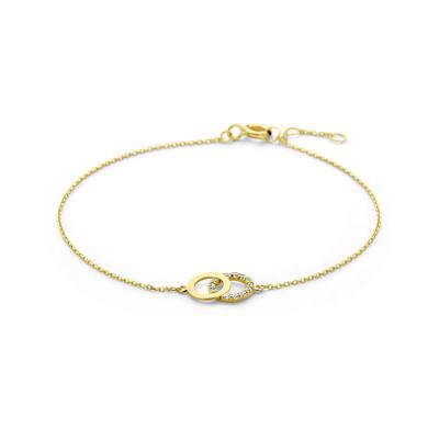 14k Geelgouden Anker Armband met Zirkonia - 16,5-18,5 cm
