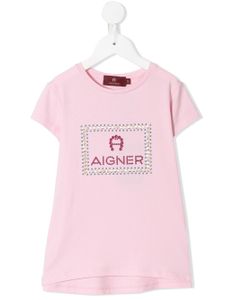 Aigner Kids t-shirt à logo strassé - Rose