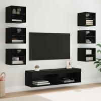 TV-kast met LED-striplichten met lade 8 stuks Zwart Eiken Glas