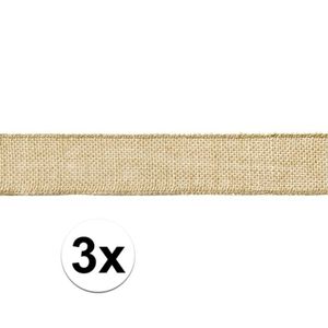 3x Jute cadeaulint/decoratielint 5 x 500 cm op rol