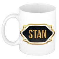 Naam cadeau mok - heren - Stan - gouden embleem - 300 ml - meester - bedankje