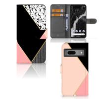 Google Pixel 7 | Book Case | Zwart Roze Vormen Google Pixel 7 | Book Case | Zwart Roze Vormen