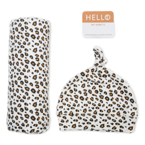 Lulujo Hello World Swaddle & Hat - Leopard