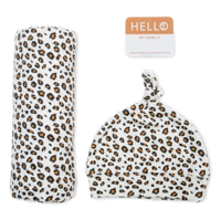 Lulujo Hello World Swaddle & Hat - Leopard - thumbnail