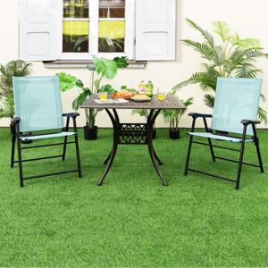 Set van 2 Opvouwbare Terrasstoelen Draagbare Stoelen met Rugleuning en Metalen Frame Eetstoelen voor Buiten Blauw / Mintgroen