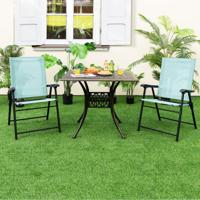 Set van 2 Opvouwbare Terrasstoelen Draagbare Stoelen met Rugleuning en Metalen Frame Eetstoelen voor Buiten Blauw / Mintgroen